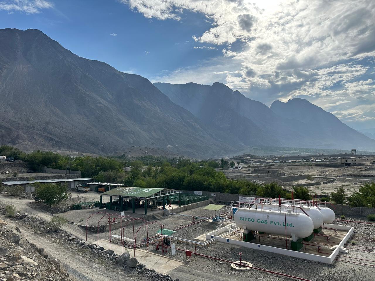 Gitco Gas LPG plant with storage tanks and mountains in the background